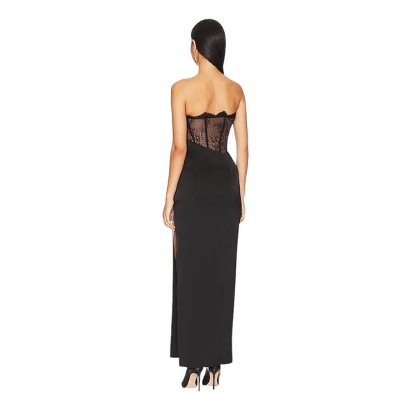 NBD x Revolve - Nalani Lace Tan and Black Strapless Bustier Maxi Gown Sz M - Picture 4 of 16